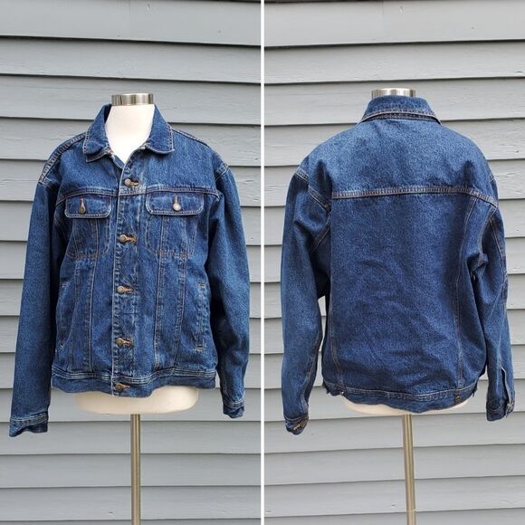 Vintage 90s y2k Wrangler Rugged Wear Buffalo Check Plaid Denim Jean Jacket Lg - Picture 2 of 6